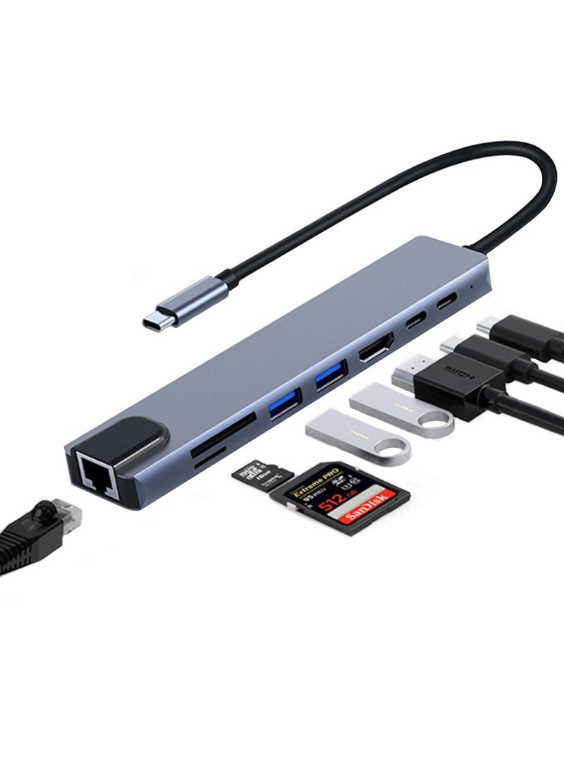 erorex - USB C Hub, 8 in 1 Type C Docking Station with 4K HDMI, USB-C, Ethernet, 2 USB, PD Power Delivery, SD/TF Card Reader Compatible with Mac Book Pro XPS and More Type C Devices - Image 1