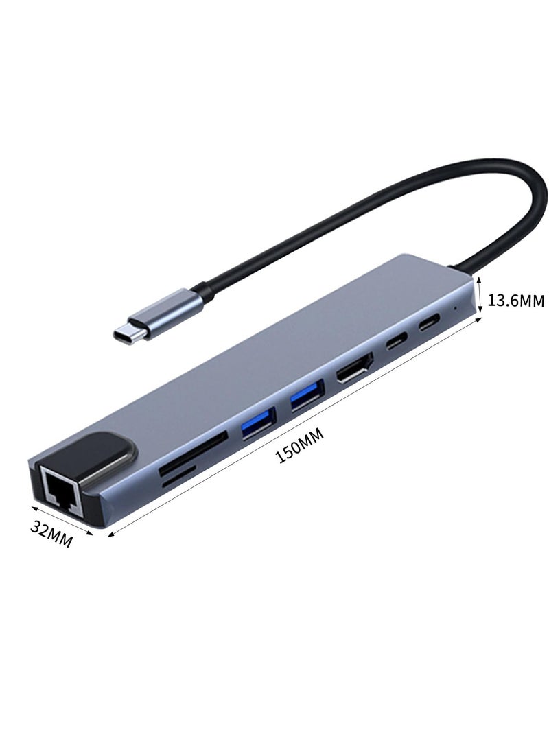 erorex - USB C Hub, 8 in 1 Type C Docking Station with 4K HDMI, USB-C, Ethernet, 2 USB, PD Power Delivery, SD/TF Card Reader Compatible with Mac Book Pro XPS and More Type C Devices - Image 1