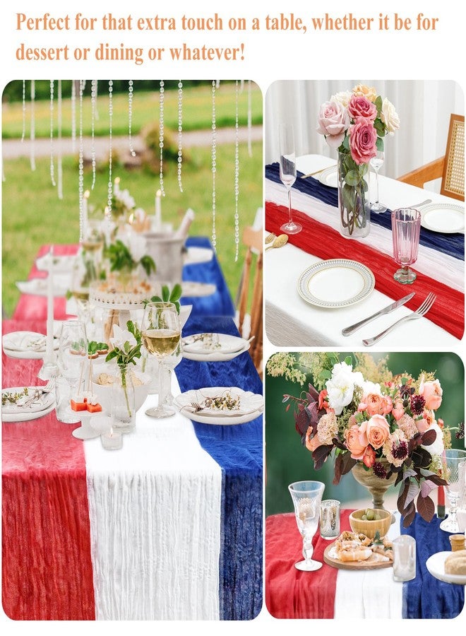 Jeyeou 4th of July Cheesecloth Table Runner, Vintage Red White and Blue Table Runner for Memorial Day Labor Day Independence Day Veterans Day Patriotic Party Decoration for Kitchen Dining Room Indoor Outdoor - Image 5