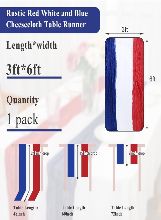 Jeyeou 4th of July Cheesecloth Table Runner, Vintage Red White and Blue Table Runner for Memorial Day Labor Day Independence Day Veterans Day Patriotic Party Decoration for Kitchen Dining Room Indoor Outdoor - Image 3