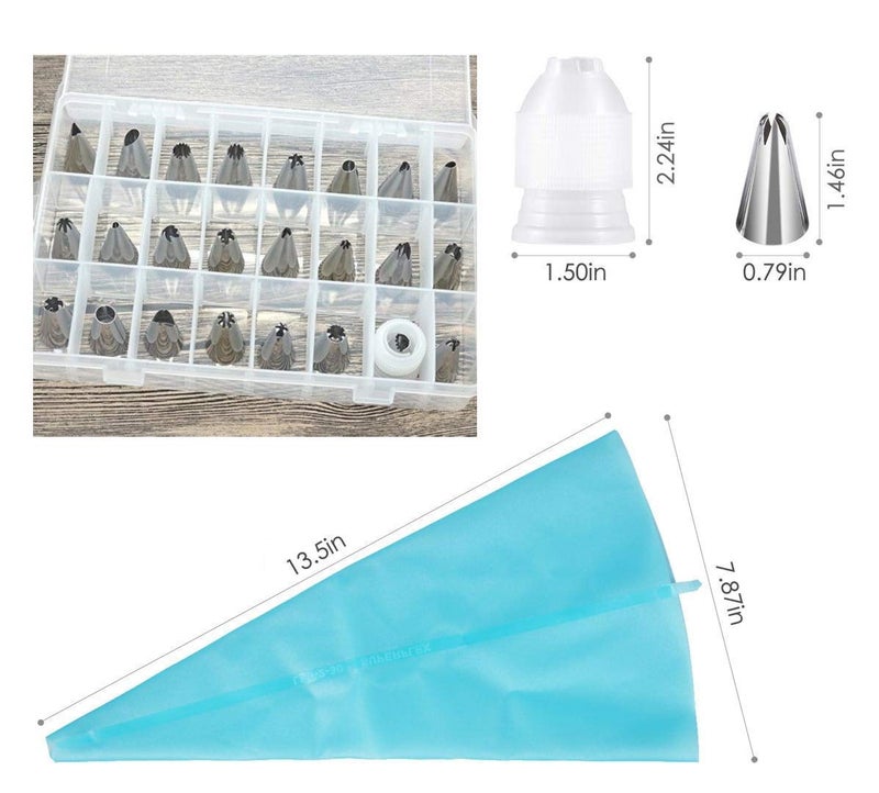 Bulfyss 23 Nozzles, 1 Coupler & 1 Reusable Silicone Icing Bag Kit for Cup Cake, Muffin, Cake Icing, Piping and Decoration (Total 25 Pieces with Storage Box) - Image 2