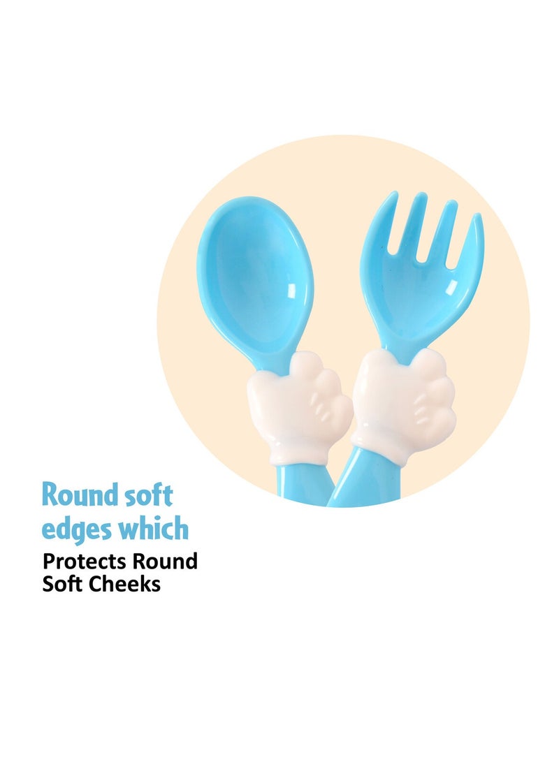 Disney طقم شوكة وملعقة للأطفال من ديزني ميكي - قابلة لإعادة الاستخدام وخالية من BPA - سهلة الإمساك - زرقاء - Image 3