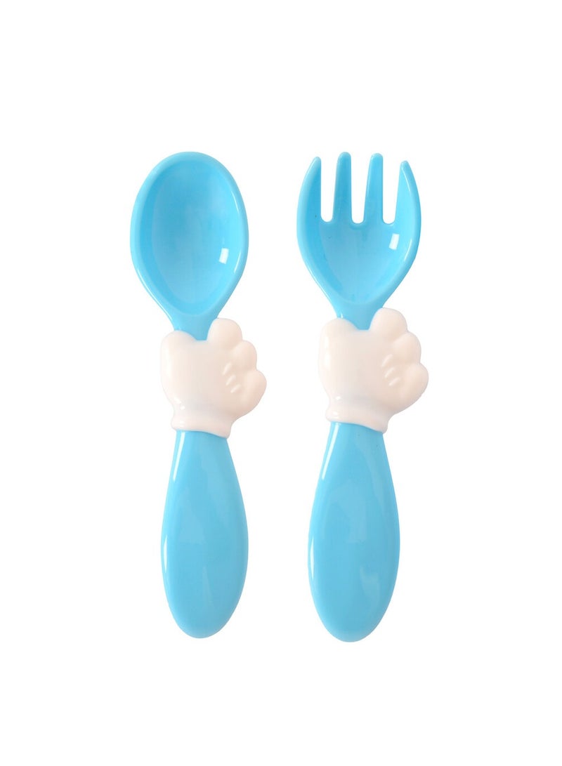 Disney طقم شوكة وملعقة للأطفال من ديزني ميكي - قابلة لإعادة الاستخدام وخالية من BPA - سهلة الإمساك - زرقاء - Image 1