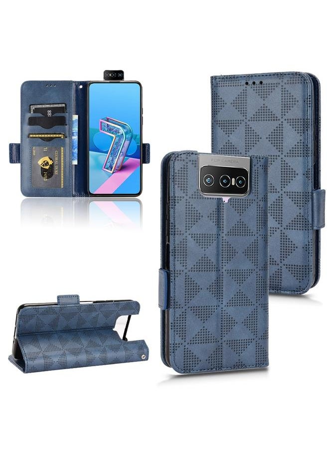Green Tiger - Symmetrical Triangle Leather Phone Case For Asus Zenfone 7 Pro ZS671KS / 7 ZS670KS / 8 Flip ZS672KS (Blue) - Image 1