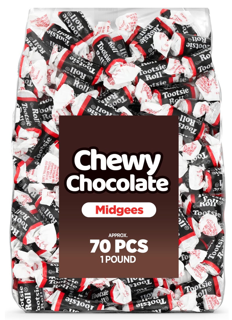 حلوى ميدجيز الشوكولاتة القابلة للمضغ - كيس بالجملة 1 رطل (~70 قطعة) - حلوى خالية من الغلوتين مغلفة بشكل فردي للحفلات، الأطفال، المكتب، العطلات ووجبات الفصل الدراسي