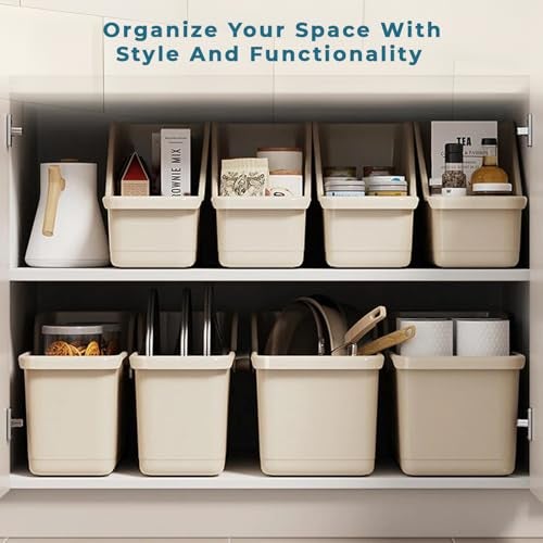 PANCA Storage Basket Set of 3 With Wheels – Multipurpose Kitchen Organizer Rack, Bathroom Storage Cabinet Box, Under Sink Organizer & Home Essentials Plastic Bins (Beige, Small/Medium/Large Sizes) - Image 3