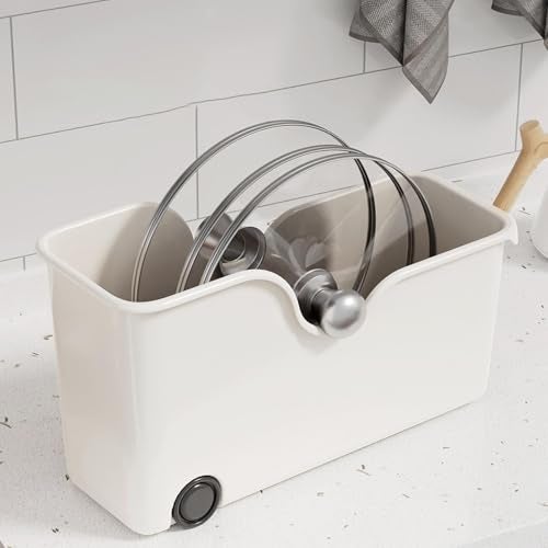 PANCA Storage Basket Set of 3 With Wheels – Multipurpose Kitchen Organizer Rack, Bathroom Storage Cabinet Box, Under Sink Organizer & Home Essentials Plastic Bins (Beige, Small/Medium/Large Sizes) - Image 4