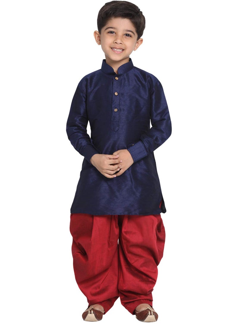 JBN Creation Boys Silk Blend Navy Blue and Maroon Kurta and Dhoti Set - Elegance for Festivals (VASBUK001BUnCDMA_34) - Image 1