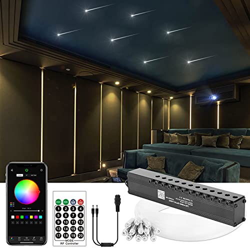 CHINLY Meteor 3W 96pcs 0.03in 9.8ft Bluetooth 12LEDs Fiber Optic Lights Kit Remote/APP Control + DC Power Splitter Cable for Car/Home Theater(Shooting Star Effect only) - Image 1