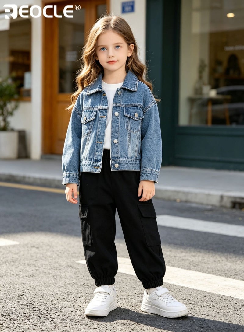 REOCLE Kid's Cargo Pants with Two Side Pockets and Utility Design Children's Workwear Pants with Durable Fabric for Spring Autumn Adventure - Image 3