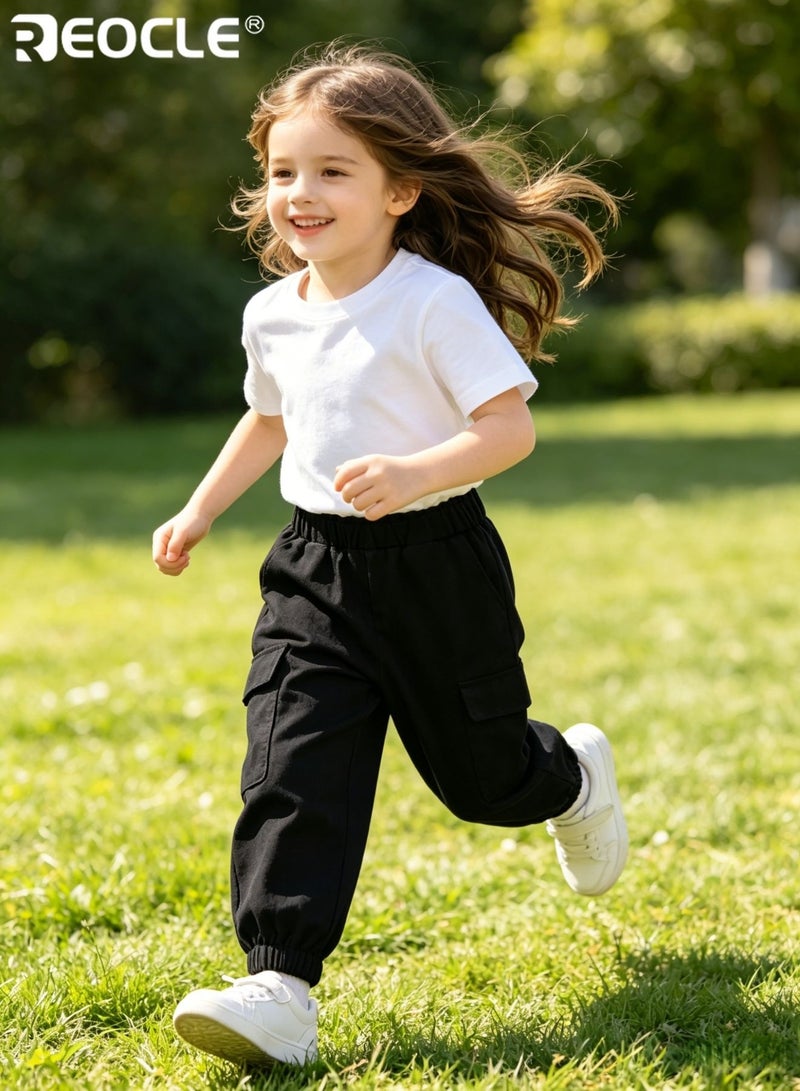 REOCLE Kid's Cargo Pants with Two Side Pockets and Utility Design Children's Workwear Pants with Durable Fabric for Spring Autumn Adventure - Image 2