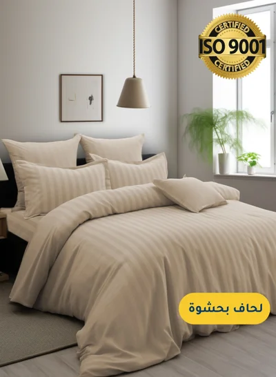 Master Home Textile Microfiber Hotel Comforter Sets, Fits 200 cm x 200 cm Size Bed, Duvet Filling Included, 9 Pcs King Size, Hotel Stripe Pattern