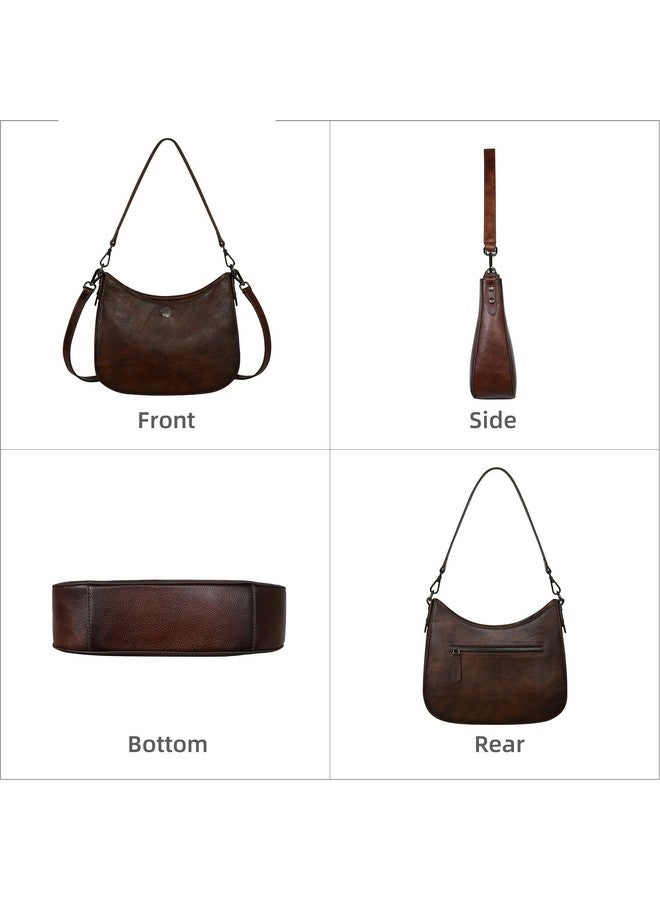 آي سوي حقائب Iswee الجلدية الأصلية للنساء، حقيبة كروس بودي متوسطة الحجم، حقيبة هلالية، حقيبة يد هوبو مصممة، حقائب كتف، حقائب جيب للسيدات (قهوة) - Image 3