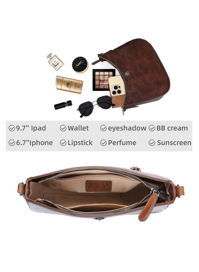 آي سوي حقائب Iswee الجلدية الأصلية للنساء، حقيبة كروس بودي متوسطة الحجم، حقيبة هلالية، حقيبة يد هوبو مصممة، حقائب كتف، حقائب جيب للسيدات (قهوة) - Image 4