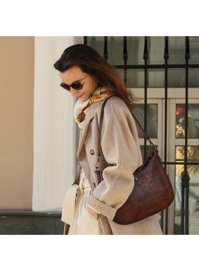 آي سوي حقائب Iswee الجلدية الأصلية للنساء، حقيبة كروس بودي متوسطة الحجم، حقيبة هلالية، حقيبة يد هوبو مصممة، حقائب كتف، حقائب جيب للسيدات (قهوة) - Image 1