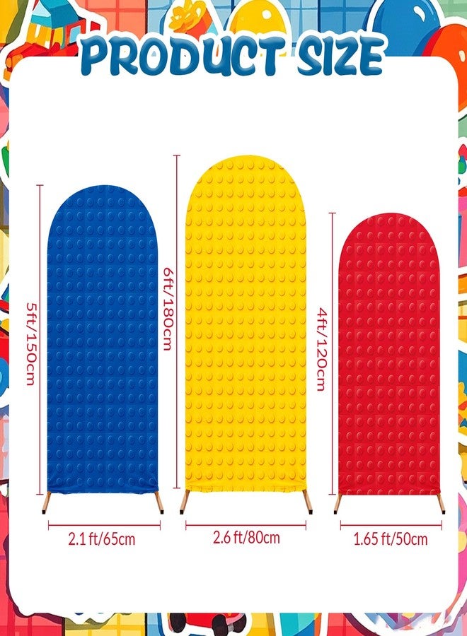 RimCereal Building Block Party Arch Cover Set of 3 Building Blocks Arch Backdrop Spandex Stretch Backdrop Stand Cover 4ft, 5ft, 6ft for Blocks Birthday Party Decor Supplies Favors(Red,Innovative) - Image 2