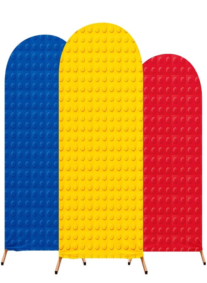 RimCereal Building Block Party Arch Cover Set of 3 Building Blocks Arch Backdrop Spandex Stretch Backdrop Stand Cover 4ft, 5ft, 6ft for Blocks Birthday Party Decor Supplies Favors(Red,Innovative) - Image 1