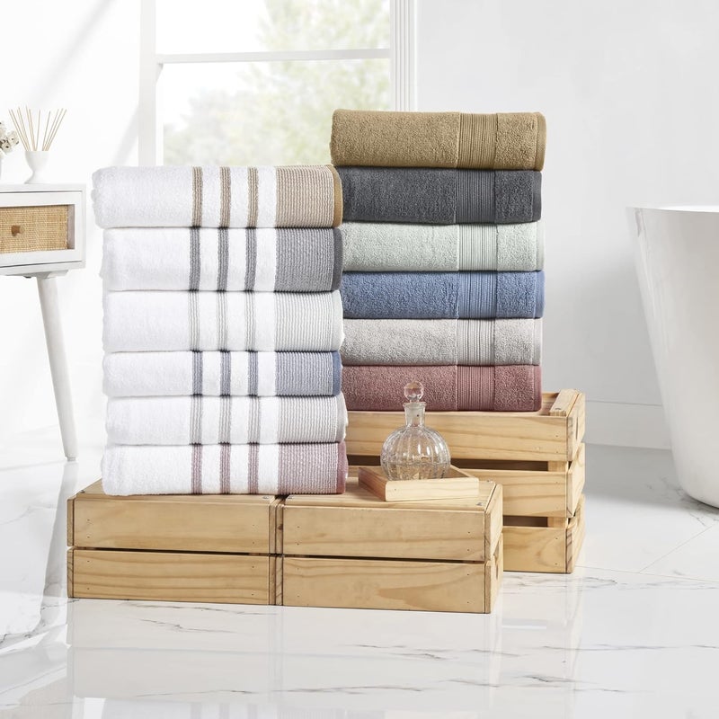 Modern Threads 6 Piece Set, 2 Bath Towels, 2 Hand Towels, 2 Washcloths, Quick Dry White/Contrast Reinhart Coal - Image 5