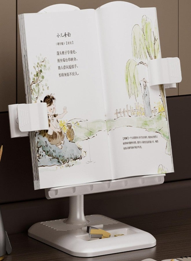 IMNISHNAY مصباح قراءة الكتب بتقنية LED من إمنيشناي | مصباح دراسة قابل للتعديل مع حامل كتب ومشابك للصفحات | مصباح مكتبي للعناية بالعين للطلاب والدراسة والاستخدام المكتبي (مصباح حامل للكتب) (أبيض) - Image 3