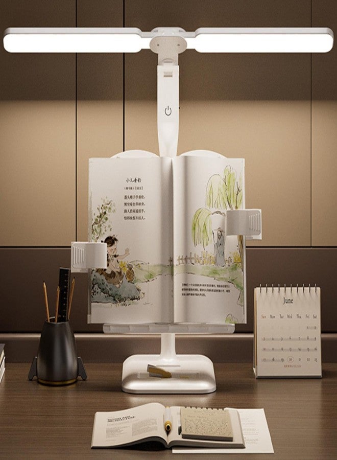 IMNISHNAY مصباح قراءة الكتب بتقنية LED من إمنيشناي | مصباح دراسة قابل للتعديل مع حامل كتب ومشابك للصفحات | مصباح مكتبي للعناية بالعين للطلاب والدراسة والاستخدام المكتبي (مصباح حامل للكتب) (أبيض) - Image 1