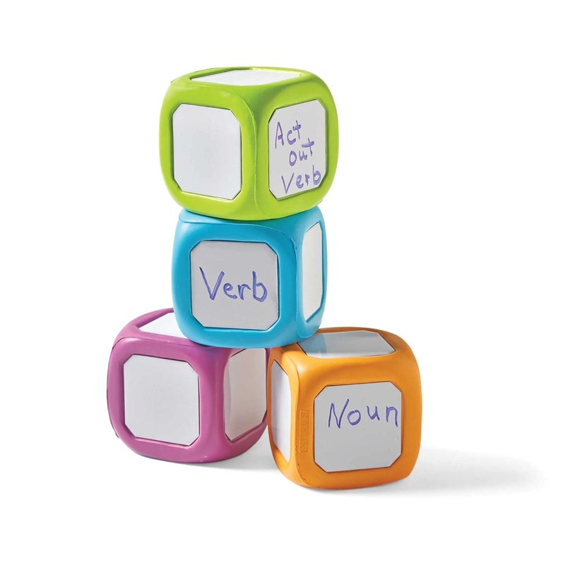 hand2mind hand2mind Plastic Small WriteOnWipeOff Dice for Kids Ages 58 Dry Erase Surface On All Sides Draw Letters Numbers and Numeral Operations 4Color Dice Measures 2Inches Pack of 4 - Image 3