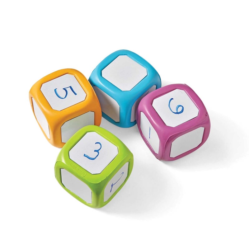 hand2mind hand2mind Plastic Small WriteOnWipeOff Dice for Kids Ages 58 Dry Erase Surface On All Sides Draw Letters Numbers and Numeral Operations 4Color Dice Measures 2Inches Pack of 4 - Image 5