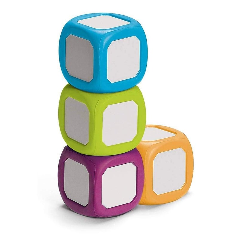 hand2mind hand2mind Plastic Small WriteOnWipeOff Dice for Kids Ages 58 Dry Erase Surface On All Sides Draw Letters Numbers and Numeral Operations 4Color Dice Measures 2Inches Pack of 4 - Image 1