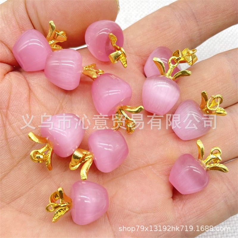 Generic Fashion Jewelry Color Cats Eye Apple Pendant DIY Making Necklace Earrings Pendant Christmas Eve Gift Pink (gold buckle) 