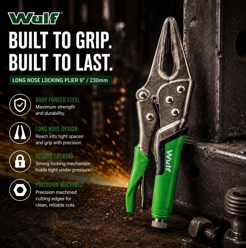 WULF 9-Inch Long Nose Locking Plier 230mm with Ergonomic Grip, Drop Forged Tempered Steel Locking Pliers with Precision Machined Cutting Edges for Professional Repair, Welding, DIY & Industrial Use - Image 3