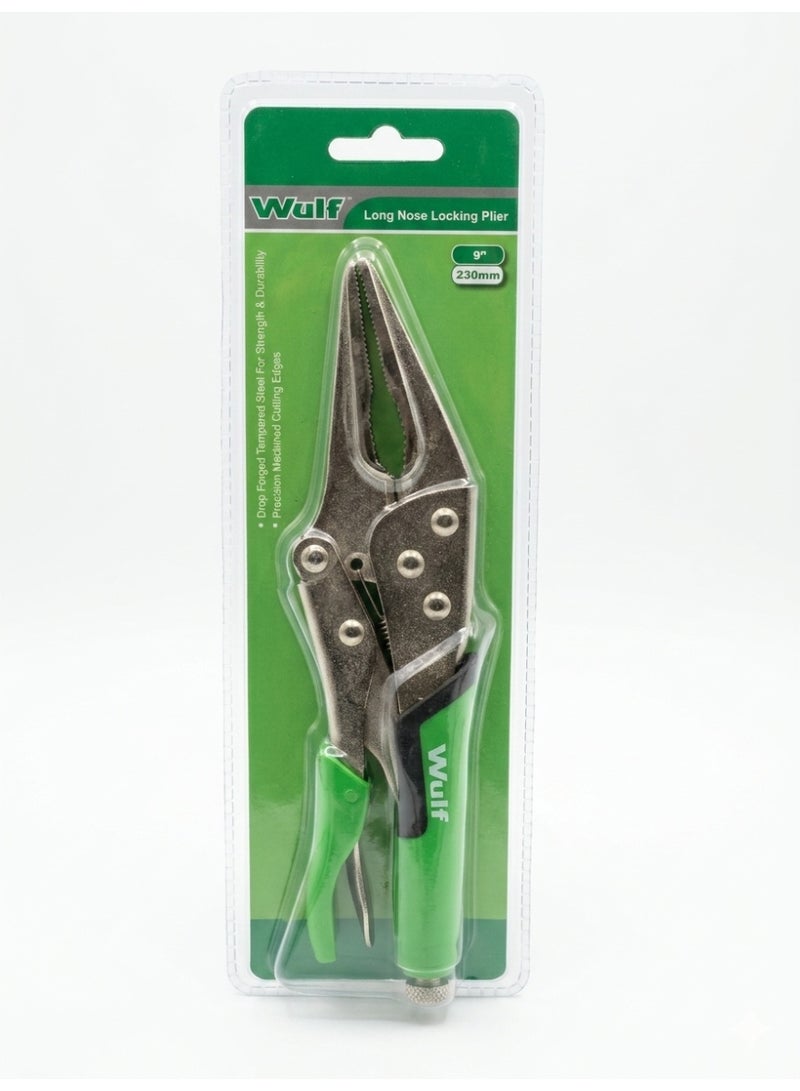 WULF 9-Inch Long Nose Locking Plier 230mm with Ergonomic Grip, Drop Forged Tempered Steel Locking Pliers with Precision Machined Cutting Edges for Professional Repair, Welding, DIY & Industrial Use - Image 1
