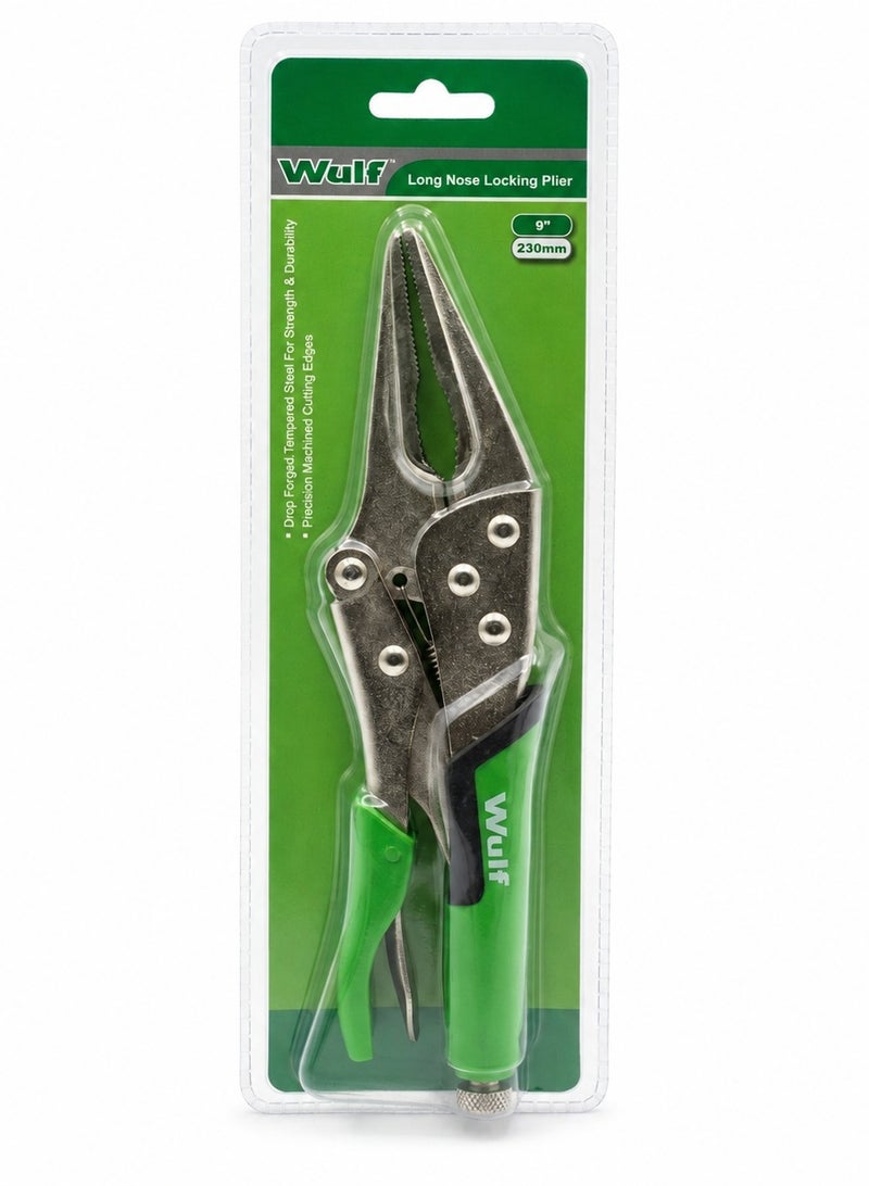 WULF 9-Inch Long Nose Locking Plier 230mm with Ergonomic Grip, Drop Forged Tempered Steel Locking Pliers with Precision Machined Cutting Edges for Professional Repair, Welding, DIY & Industrial Use - Image 1