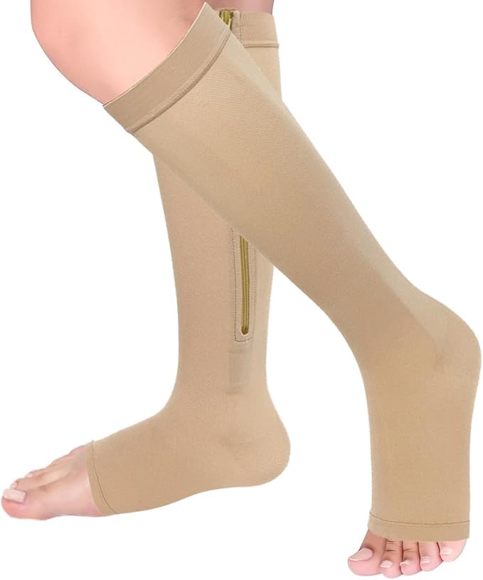 Rexez Medical Compression Stockings 20–30 mmHg (Class 2) with Zipper for Men & Women | Open Toe Support Socks for Varicose Veins, Edema, Travel & Daily Wear - Image 1