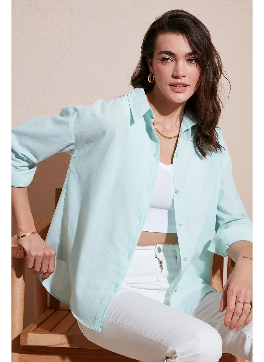 Lela Cotton Regular Fit Long Sleeve Plain Shirt Women's Shirt CF25S168305
