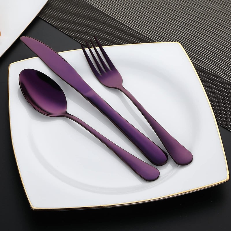 DEVICO Portable Utensils, Travel Camping Cutlery Set, 8-Piece including Knife Fork Spoon Chopsticks Cleaning Brush Straws Portable Case, Stainless Steel Flatware set (Purple) - Image 3
