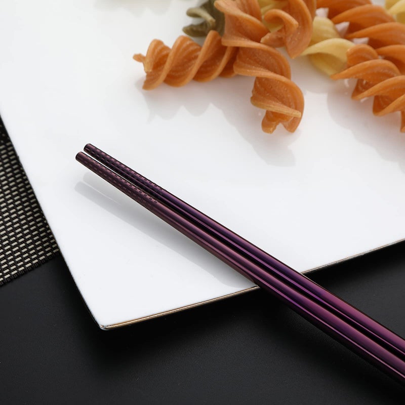DEVICO Portable Utensils, Travel Camping Cutlery Set, 8-Piece including Knife Fork Spoon Chopsticks Cleaning Brush Straws Portable Case, Stainless Steel Flatware set (Purple) - Image 5