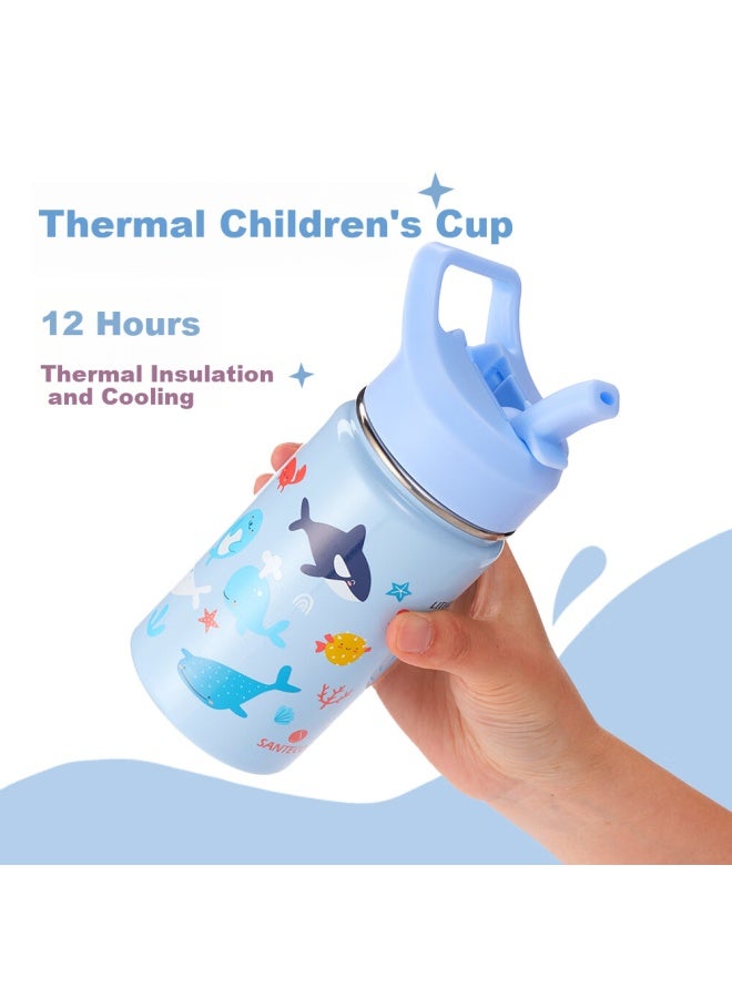 Santeco Kids Insulated Stainless Steel Straw Cup Children'S Kindergarten Student Baby Double Drinking Water Bottle Little Dinosaur - Image 3