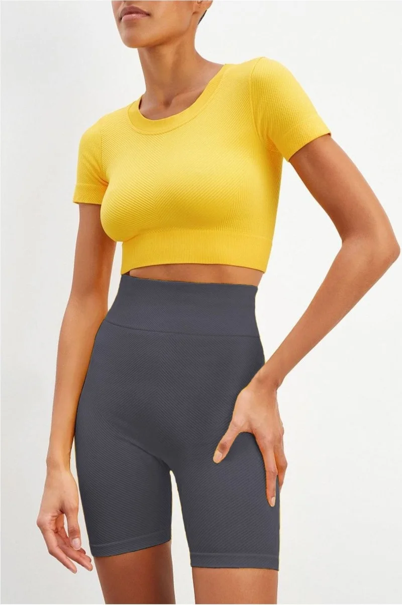 ميستريك Mystirik Knitted Seamless Shorts High Waist Loose Biker Shorts