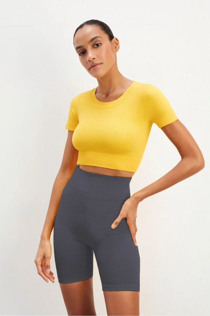 ميستريك Mystirik Knitted Seamless Shorts High Waist Loose Biker Shorts