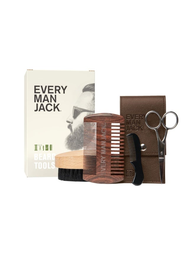 Every Man Jack Every Man Jack Beard Grooming Tool Set - Dual Tooth Comb, Medium Stiffness Brush, Stainless Steel Sheers with Mini Comb - Complete Your Routine, Travel Friendly  - Image 1