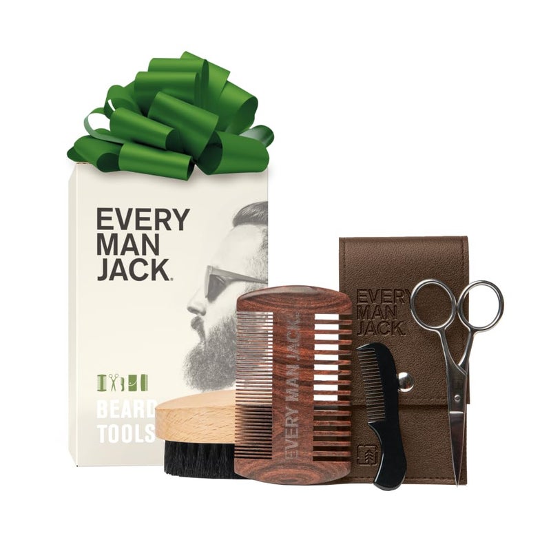 Every Man Jack Beard Grooming Tool Gift Set for Men - 5 pieces - Dual-Tooth Comb, Beard Brush, Stainless Steel Shears & Mini Comb - Travel Friendly & Perfect for Daily Maintenance - Image 1