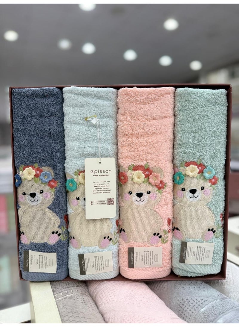 فوط اطفال 100% قطن خامه عاليه الجوده عبوه من ٤ فوط مطرزه