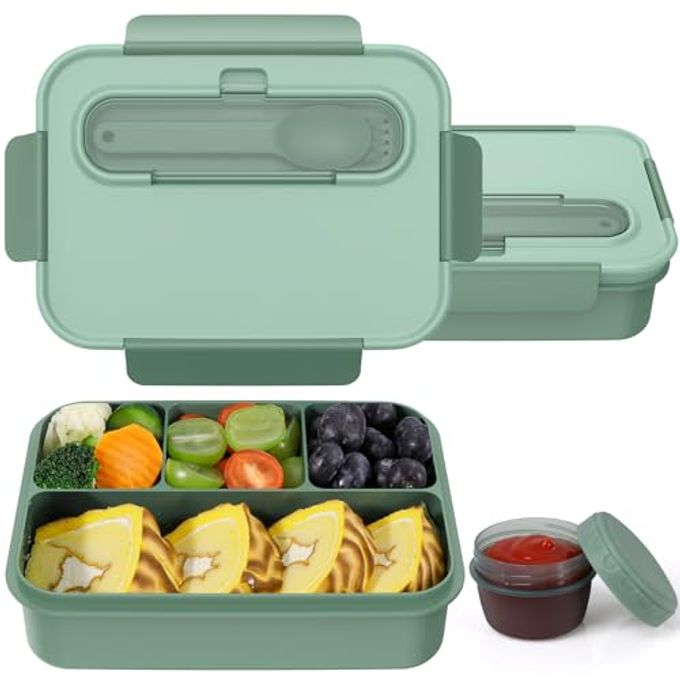 Caperci Bento Box Adult - 50 oz Large Lunch Containers for Adults and Teens, 4-Compartment Bento Lunch Box with Utensils & Leak Proof Sauce Cup, Dishwasher Safe, Durable, BPA-Free (Khaki Green)