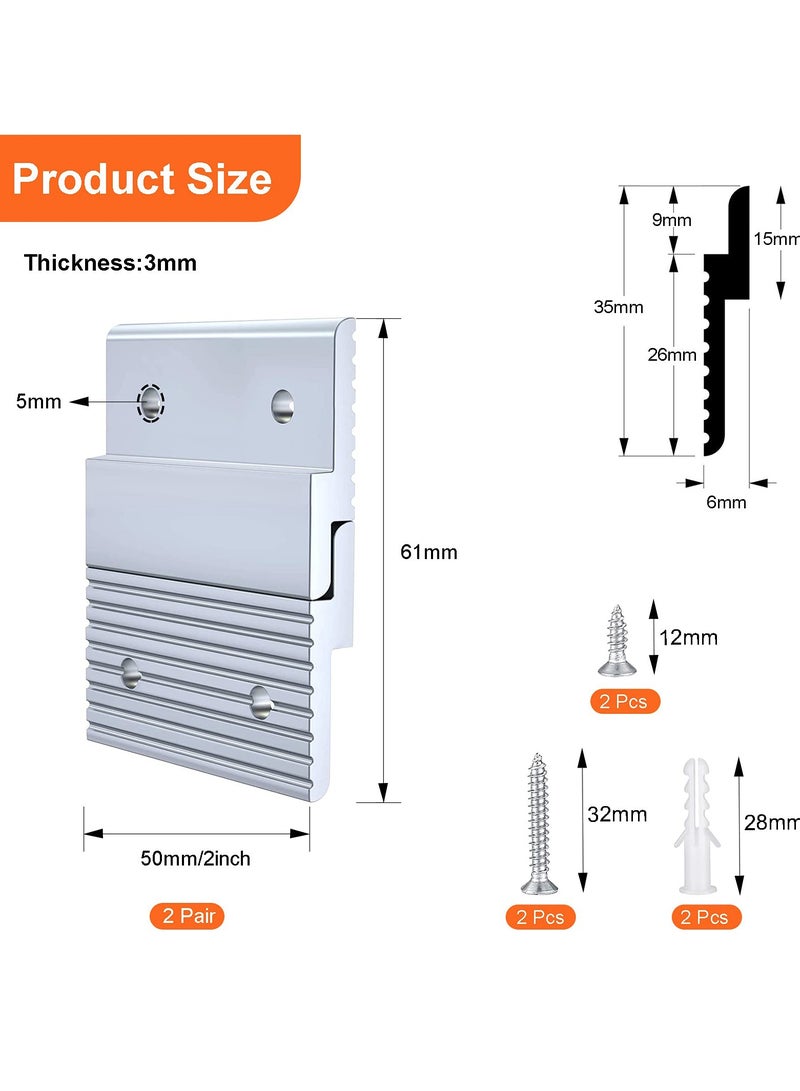 2 Pairs of Aluminum French Cleat Picture Hangers with Screws, 2 Inch Hidden Wall Mount Brackets for Photos, Mirrors, and Artworks - Image 2