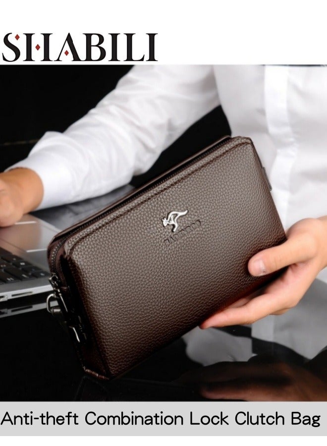 SHABILI Men's Business Casual Clutch Bag, Large-capacity Wallet Card Holder Coin Purse Passport Bag Phone Bag, Portable Gentleman Style Tote Bag Briefcase President Bag Gents Bag  - Image 1
