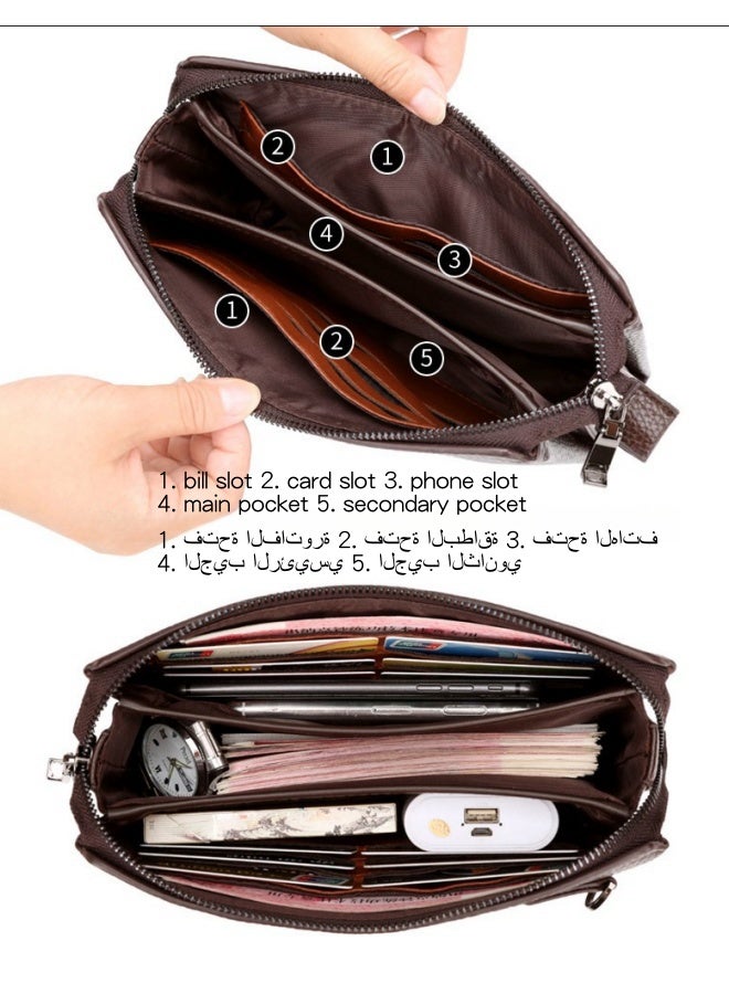 SHABILI Men's Business Casual Clutch Bag, Large-capacity Wallet Card Holder Coin Purse Passport Bag Phone Bag, Portable Gentleman Style Tote Bag Briefcase President Bag Gents Bag  - Image 5