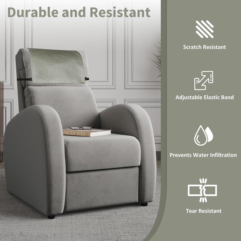 SCNK Recliner Headrest Protector-Faux Leather Headrest Covers for Recliners,Recliner Headrest Cover with Elastic Straps,Chair Headrest Cover for Recliners Protector 17 x 27 in(Gray Green) - Image 3