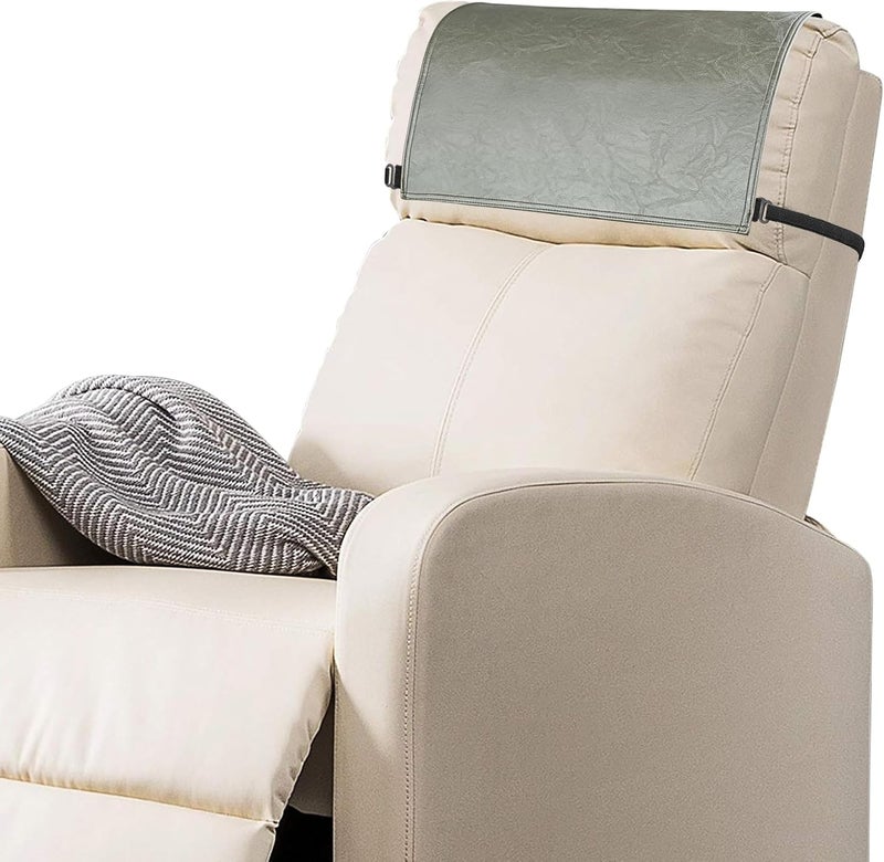 SCNK Recliner Headrest Protector-Faux Leather Headrest Covers for Recliners,Recliner Headrest Cover with Elastic Straps,Chair Headrest Cover for Recliners Protector 17 x 27 in(Gray Green) - Image 1
