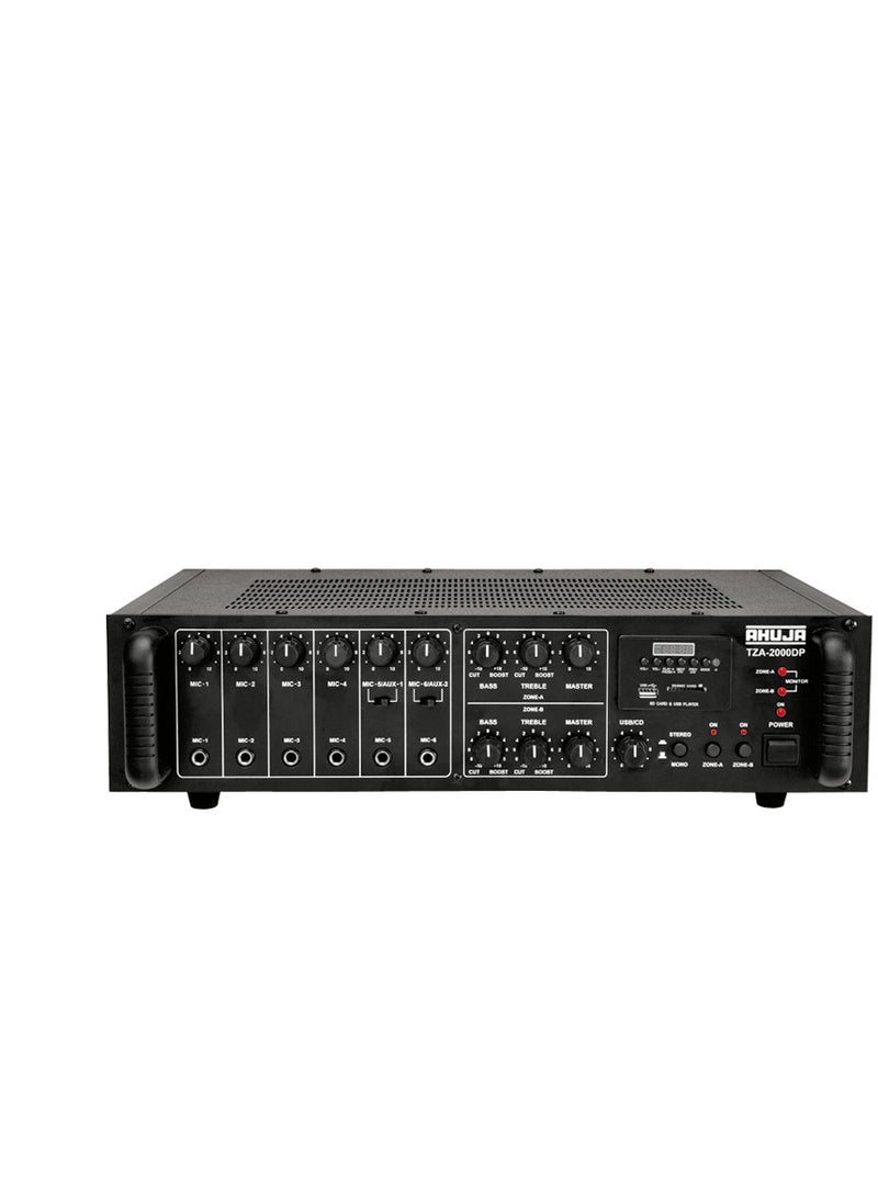 Ahuja PA Amplifier Two Zone 100W and 100W with USB or SD 6 Microphone 2 Aux input and Impedance or voltage Output 