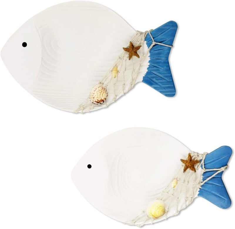 BPA Hand Carved Wooden Fish Wall Art - Set of 2 - Image 1