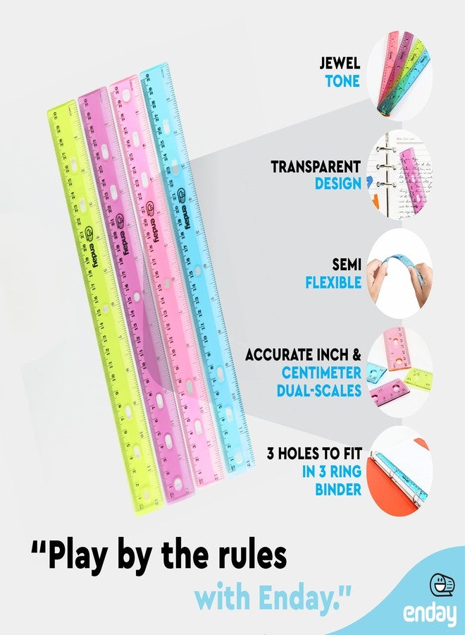 Emraw 12 inches Jeweltones Color Ruler - Designed in Blue, Pink, Green and Orange - Great for School, Home, & Office - 8 Pieces - Image 5